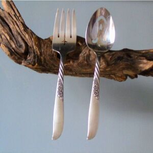 Pierced Spoon Meat Fork Wm A Rogers Oneida Always Wildwood Vintage Silverplate